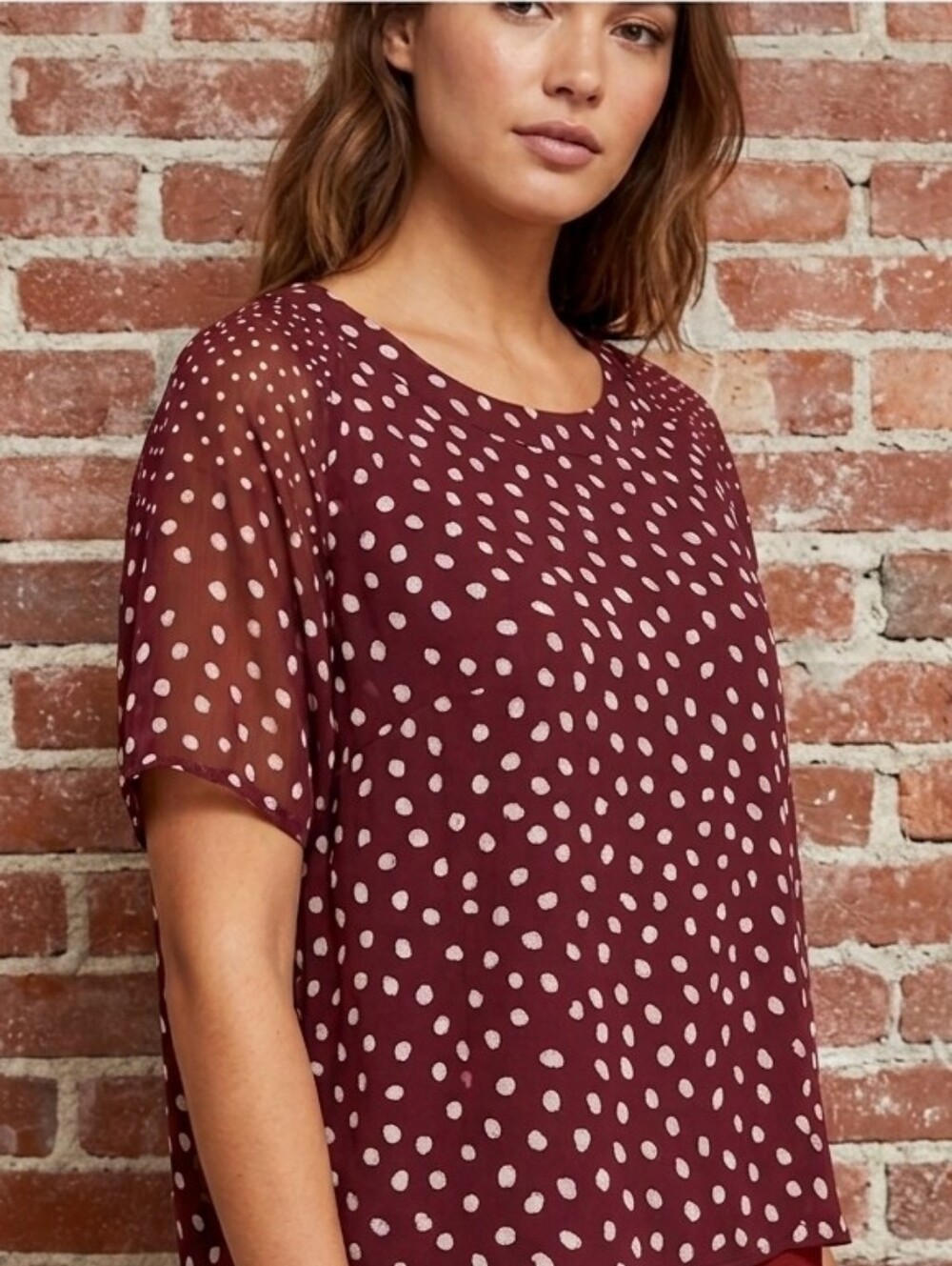 MADEWELL burgundy flowy polka dots tshirt blouse small